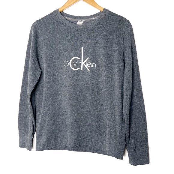 Calvin Klein Women's Charcoal Gray Crewneck Sweatshirt with CK Logo - Picture 2 of 16